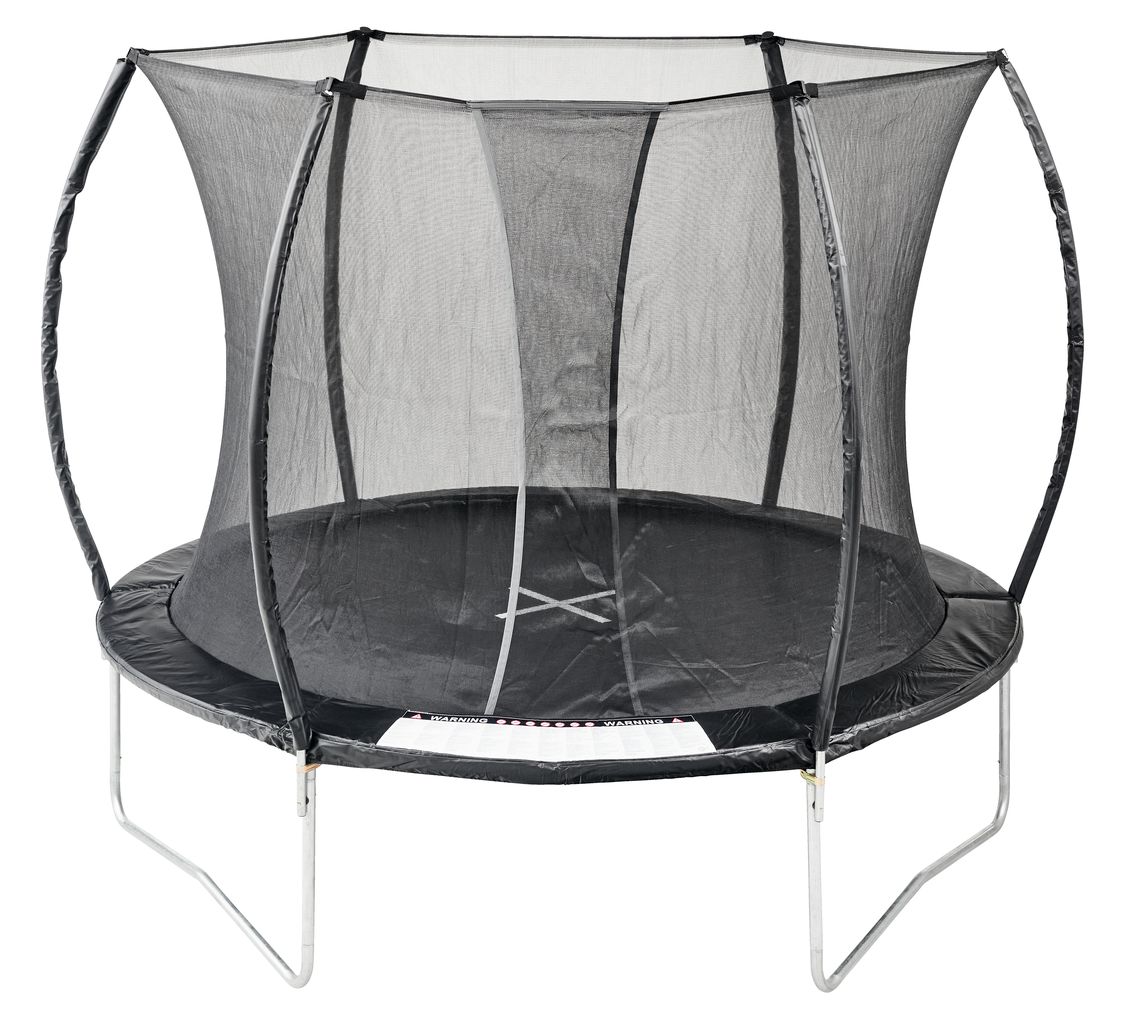 Black trampoline with safety net