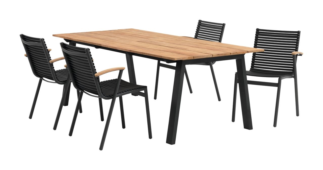 BARSMARK L210 table teak + 4 SADBJERG stacking chair JYSK