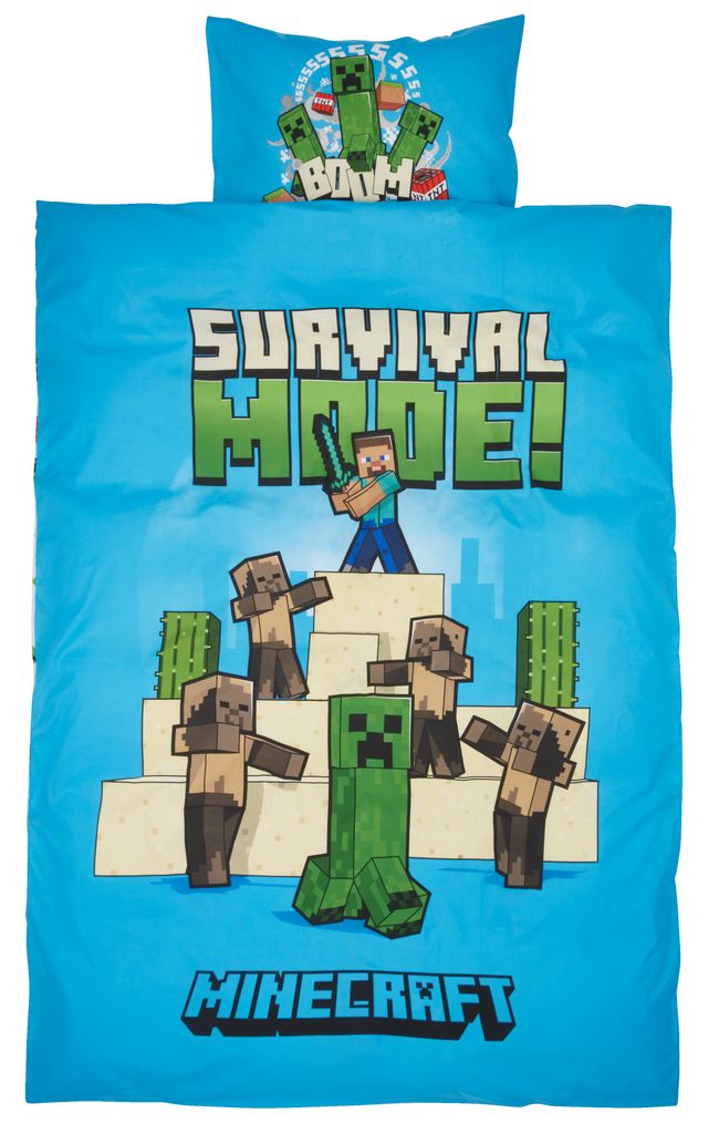 Couette imprimée enfant réversible bleu Minecraft