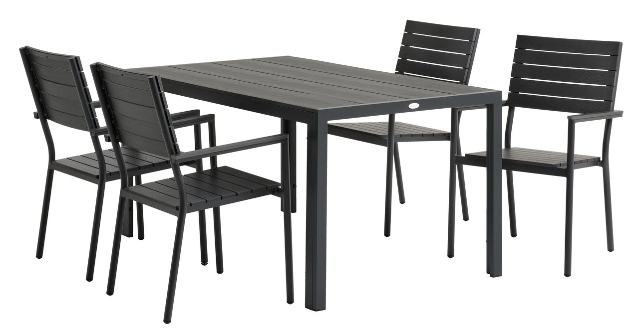 MADERUP L150 table + 4 PADHOLM chair black JYSK