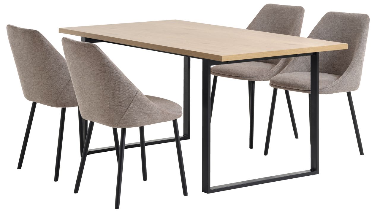 AABENRAA L160 table oak + 4 VELLEV chairs sand/black | JYSK