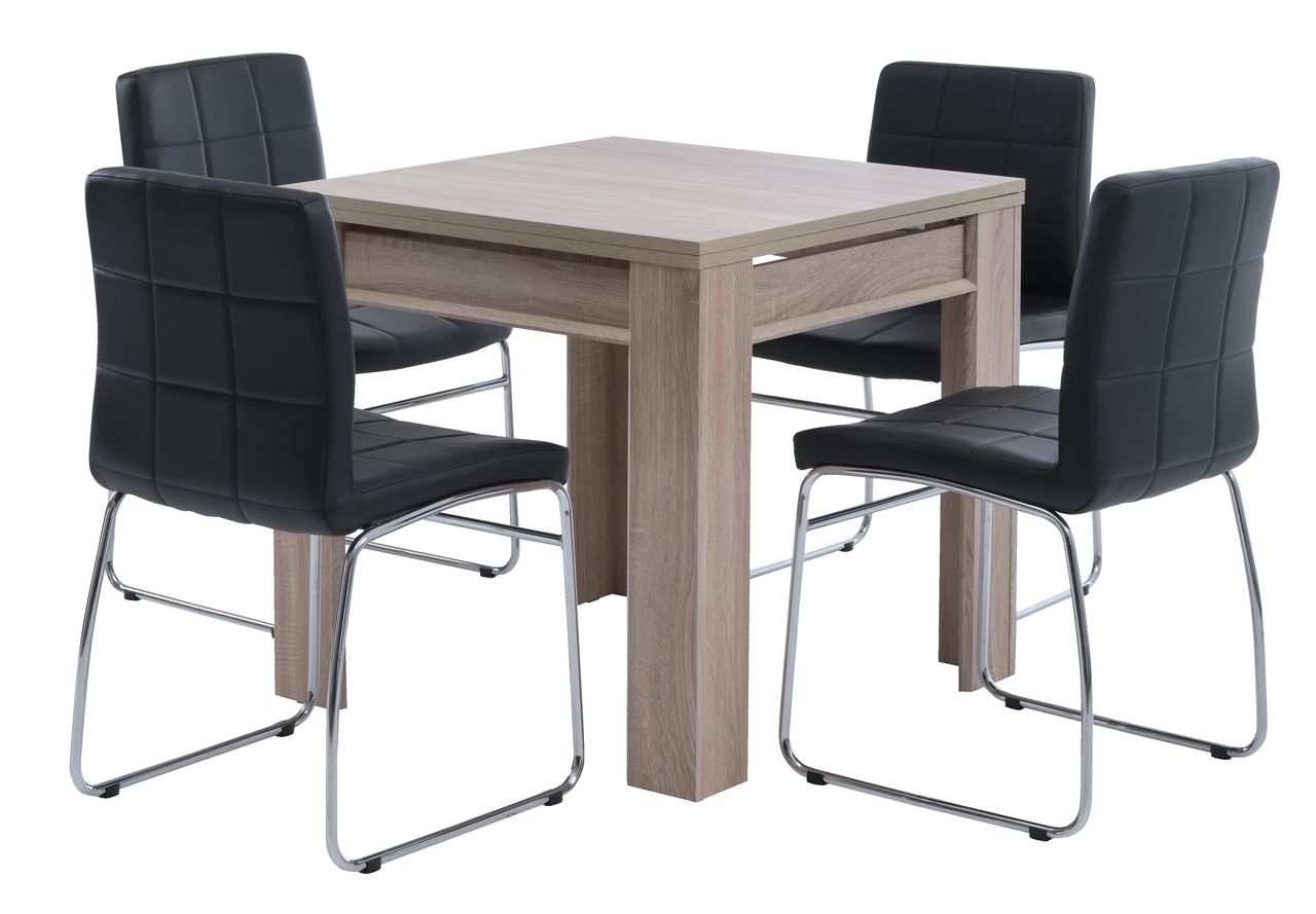 HASLUND L80/160table oak + 4 HAMMEL chairs black JYSK