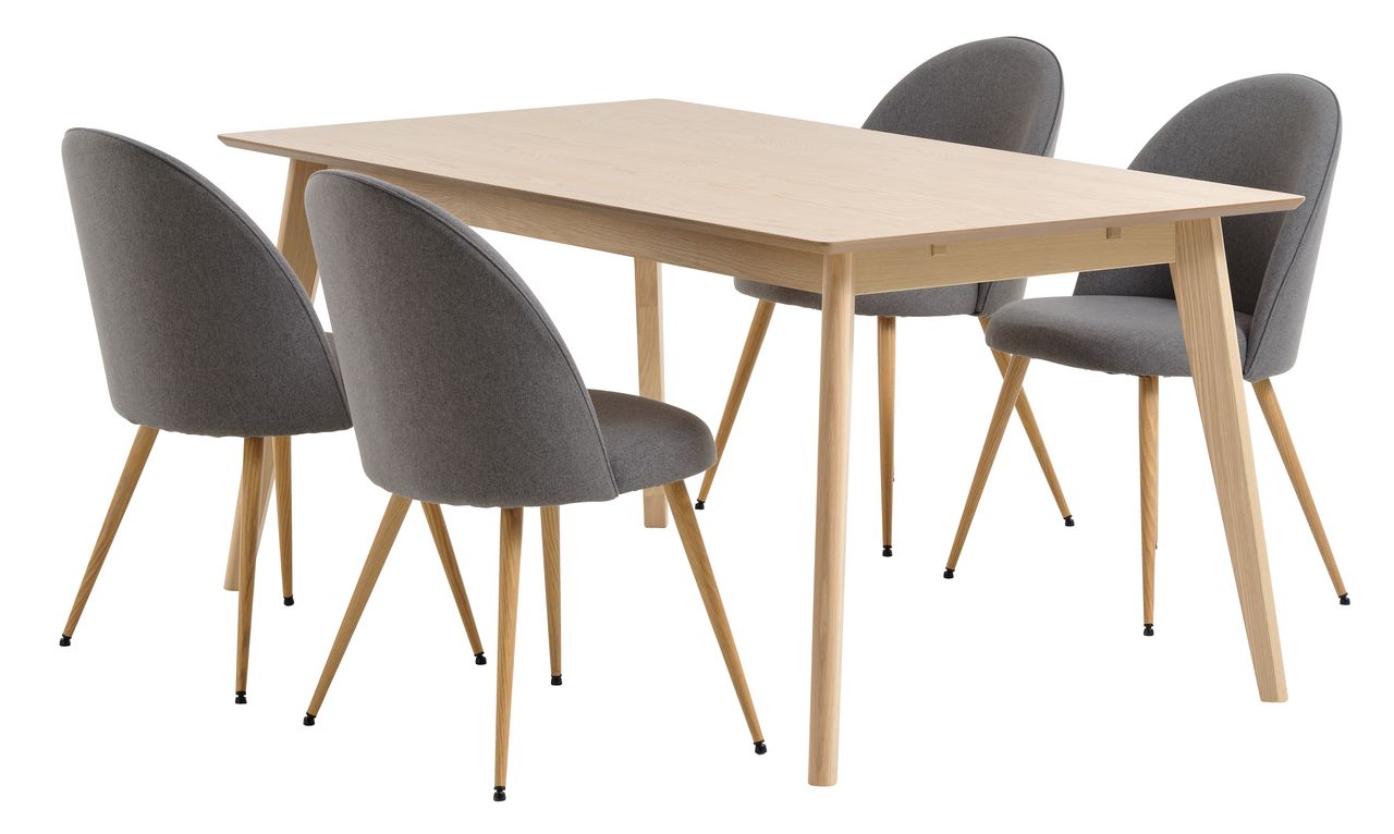 KALBY L160/250 table oak + 4 KOKKEDAL chairs grey/oak JYSK