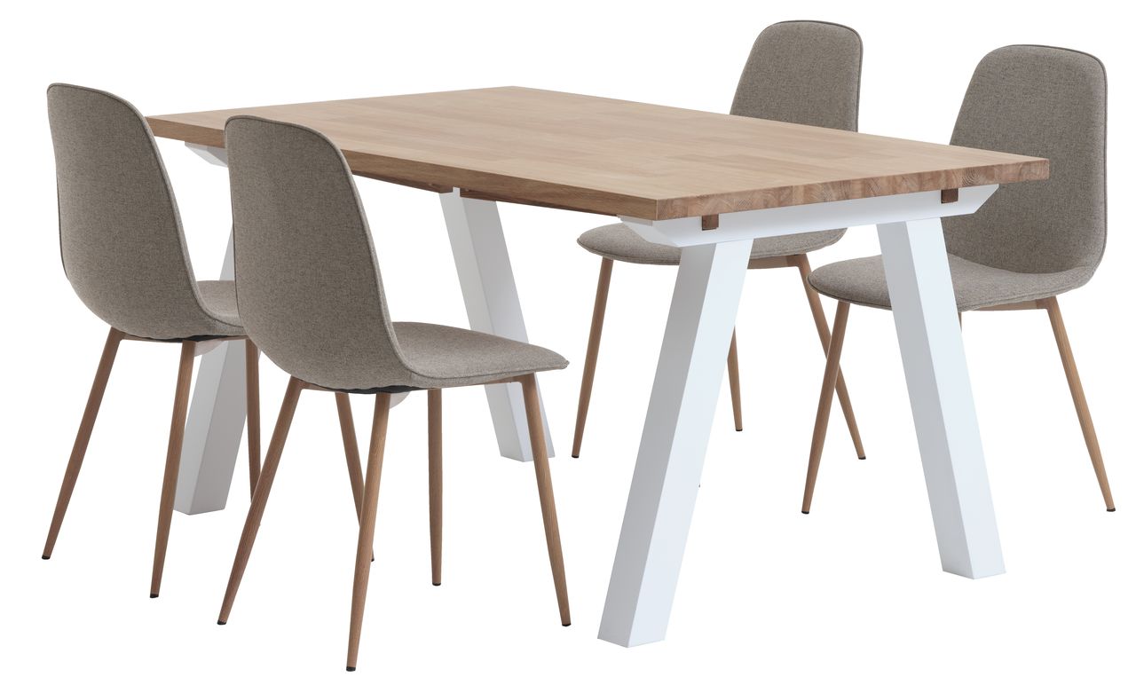 SKAGEN L150 table white/oak + 4 BISTRUP chairs sand | JYSK