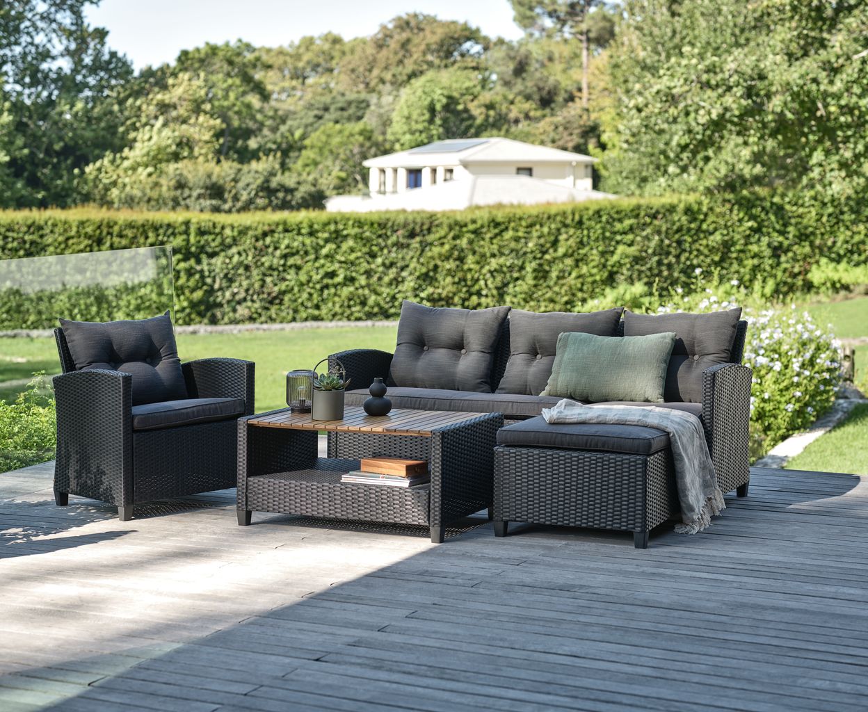 LoungeSet VEN 4 Personen m/Chaise schwarz JYSK