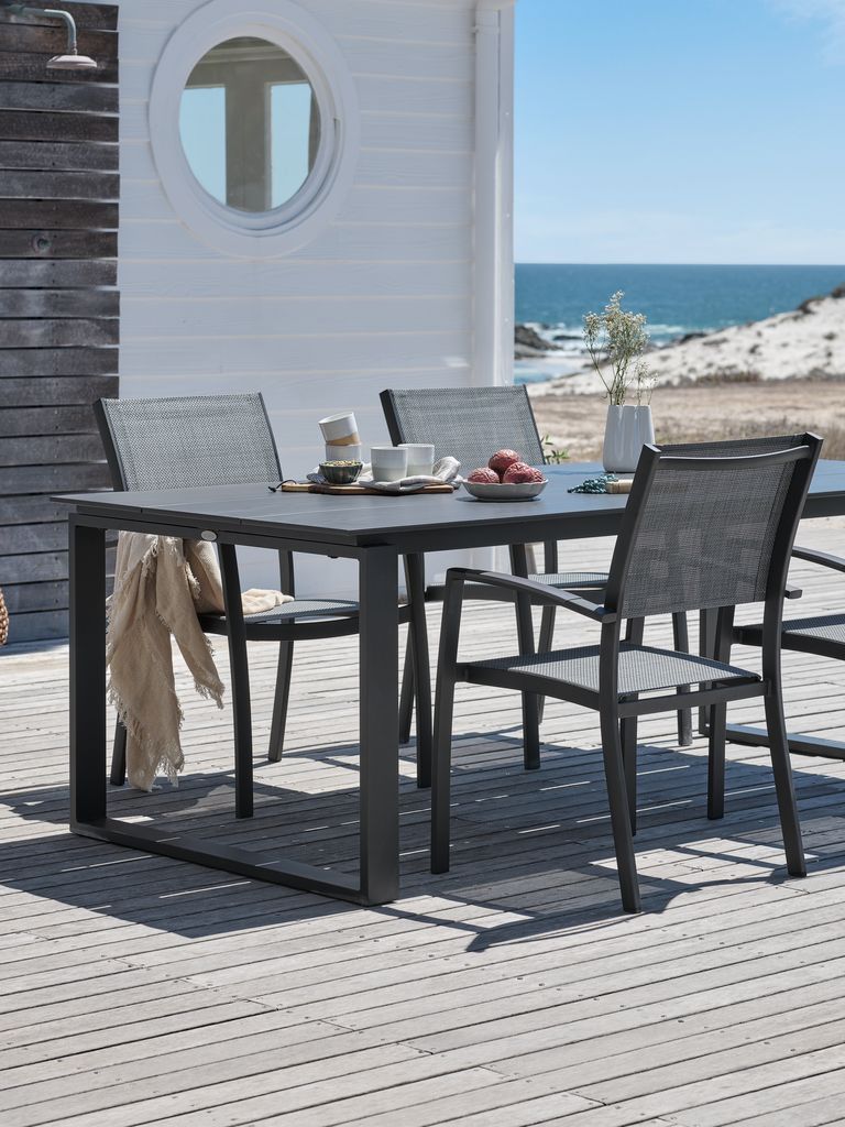 KOPERVIK L215 Tisch + 4 STRANDBY Stuhl grau JYSK