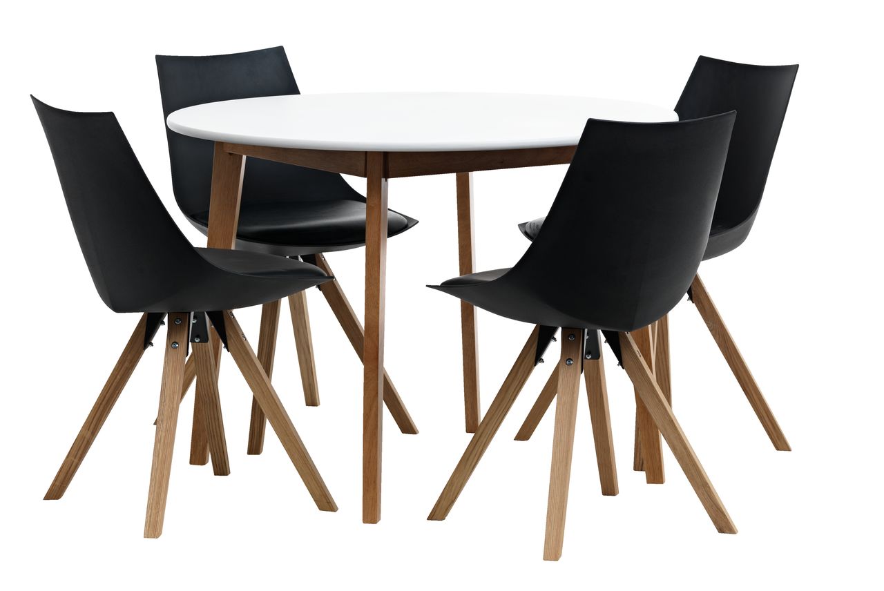 Tafel JEGIND + 4 stoelen ORE zwart/eiken JYSK