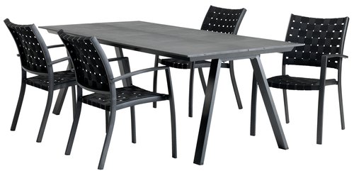 FAUSING L220 bord svart + 4 JEKSEN stol svart