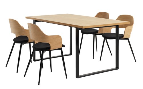 AABENRAA L160 Tisch eiche + 4 HVIDOVRE Stühle eiche/schwarz