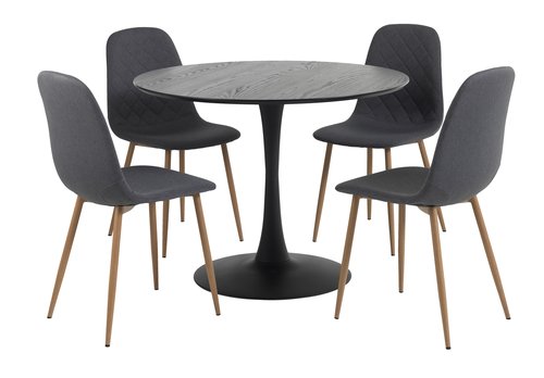 RINGSTED ÁTM100 asztal fekete + 4 JONSTRUP szék sötétszürke