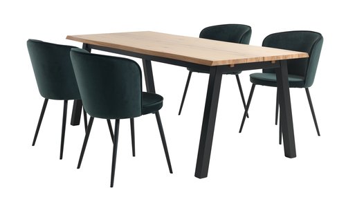 SKOVLUNDE H200 asztal tölgy + 4 RISSKOV szék sötétzöld