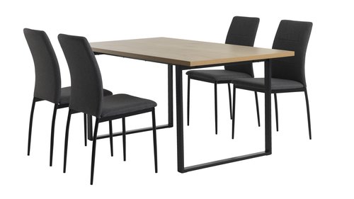 AABENRAA P160 pöytä tammi + 4 TRUSTRUP tuolia harmaa