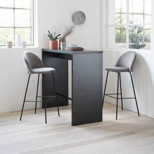 Bar stool GRINDSTED velvet grey/black