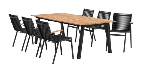 BARSMARK H210 asztal teakfa + 4 SADBJERG szék fekete