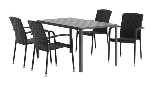 JERSORE L140 table noir + 4 HALDBJERG chaise noir