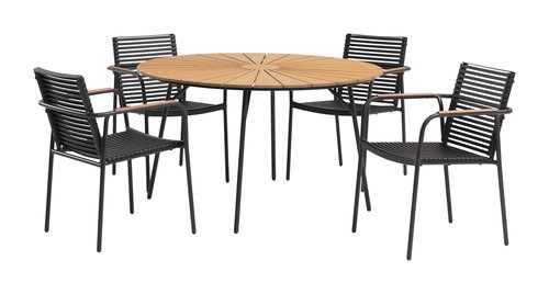 RANGSTRUP Ø130 pöytä luonnonvär./musta + 4 NABE tuoli musta