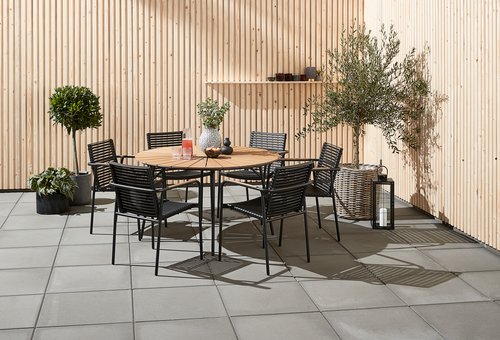 RANGSTRUP Ø130 tafel naturel/zwart + 4 NABE stoelen zwart