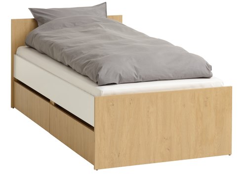 Bed w/storage BILLUND SGL white/oak