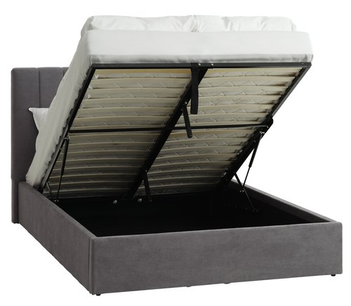 Bed frame HASLEV w/storage Double dark grey fabric