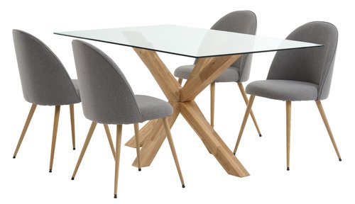 AGERBY D160 stol hrast + 4 KOKKEDAL stolice siva/hrast