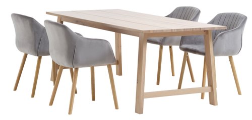GADESKOV L200 table oak + 4 ADSLEV chairs grey velvet