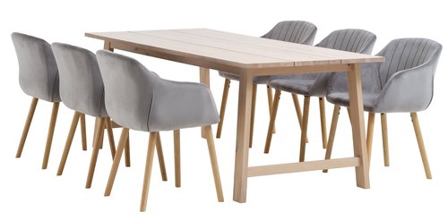 GADESKOV L200 table oak + 4 ADSLEV chairs grey velvet