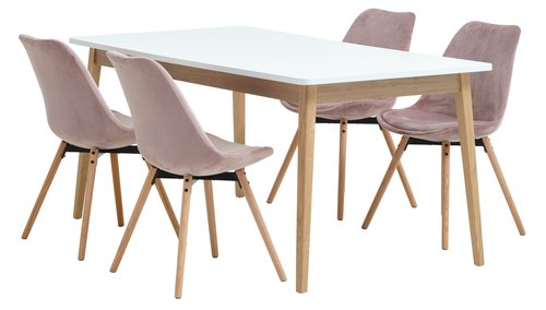 GAMMELGAB L160/200 Tisch + 4 KASTRUP Stühle rosa Samt