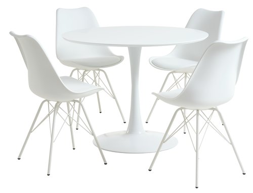 RINGSTED Ø100 pöytä valkoinen + KLARUP tuolia valkoinen