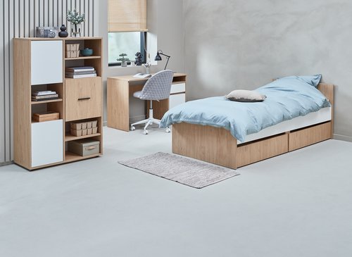 Letto con contenitore BILLUND 90x200 bianco/color rovere