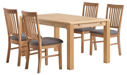 HAGE L150 table chêne + 4 HAGE chaises gris/chêne