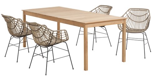 VESTERHAVET Μ210 τραπέζι τικ + 4 ILDERHUSE καρέκλες φυσικό
