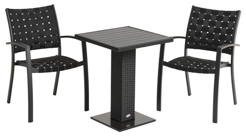 THY L60 bord svart + 2 JEKSEN stol svart