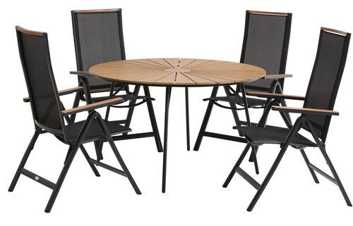 RANGSTRUP Ø130 tafel naturel/zwart + 4 BREDSTEN stoelen