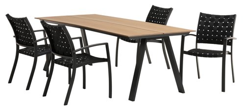 FAUSING L220 Tisch natur + 4 JEKSEN Stuhl schwarz