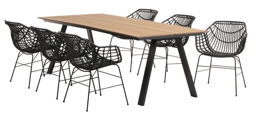 FAUSING L220 table natural + 4 ILDERHUSE chair black