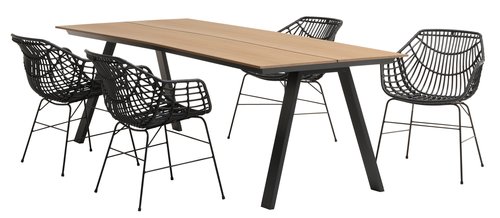 FAUSING L220 table natural + 4 ILDERHUSE chair black