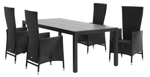 HAGEN D214 stůl šedá + 4 SKIVE židle černá
