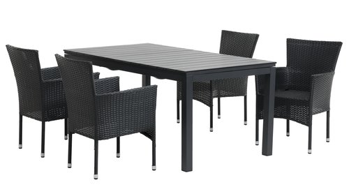 VATTRUP L170/273 Tisch schwarz + 4 AIDT Stuhl schwarz