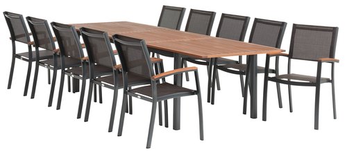 YTTRUP L210/300 table + 4 MADERNE chaises empil. gris