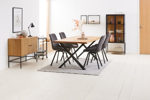 Eettafel ROSKILDE/ROSLEV 95×200 naturel eiken/zwart