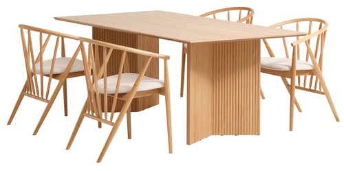 VESTERBORG L200 Tisch + 4 ARNBORG Stühle creme/Eiche