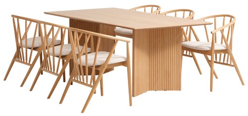 VESTERBORG L200 Tisch + 4 ARNBORG Stühle creme/Eiche