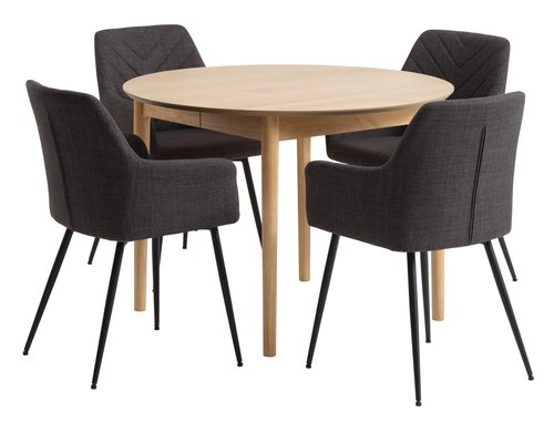 MARSTRAND ÁTM110 asztal tölgy + 4 PURHUS szék szürke/fekete