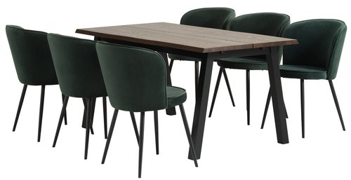 SKOVLUNDE L160 bord mørk eik + 4 RISSKOV mørk grønn