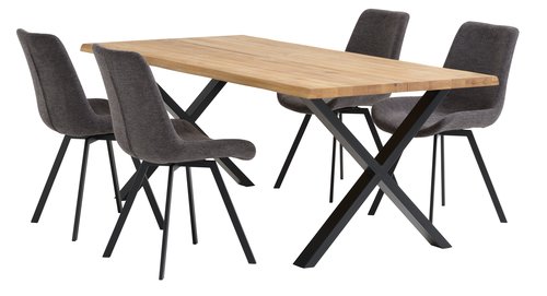 ROSKILDE H200 asztal tölgy + 4 HYGUM szék szürke/fekete