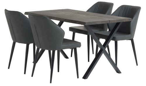 ROSKILDE L140 Tisch d. Eiche + 4 LUNDERSKOV Stühle schwarz
