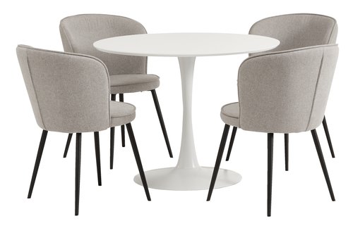 RINGSTED Ø100 table blanc + 4 RISSKOV chaise gris clair