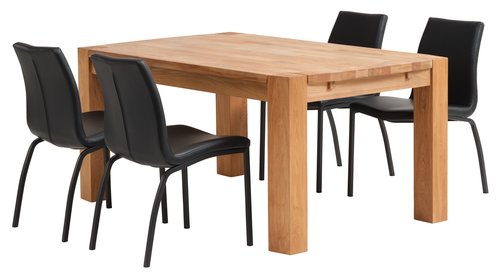 OLLERUP L160 Tisch Eiche + 4 ASAA Stühle schwarz JYSK