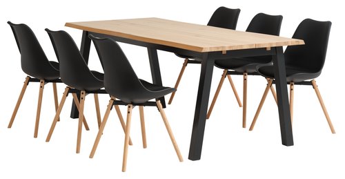 SKOVLUNDE D200 stôl prírodný dub + 4 KASTRUP stoličky čierna