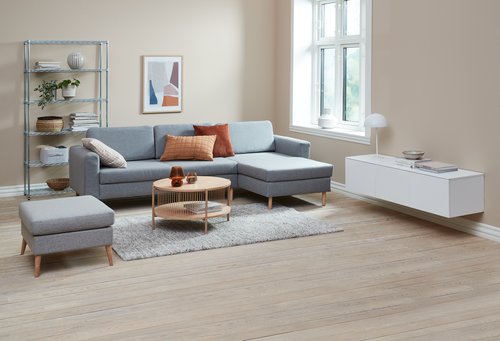 Sofa m/sjeselong SVALBARD lys grå